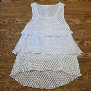a' reve Small Crochet Lace Tank Top Tunic Cream‎ Boho Chic Ruffled Lace Hem Tie